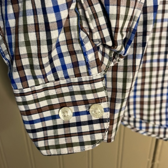 Men's Haggar Plaid Blue Brown Button Down Shirt XXL - Picture 4 of 5